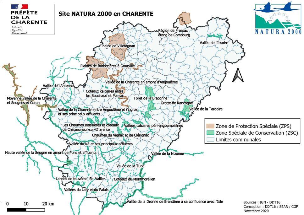 Cartes des sites Natura 2000 de la Charente- Direction Départemental
